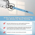 20 Pack 9 Inch 18 Tpi Reciprocating Saw Blades with 8% Cobalt for Longer Life and Faster Cutting Speed, Bi-Metal Sawzall Blades for Sheet Metal, Pipes, PVC Plastic, Profiles Cutting