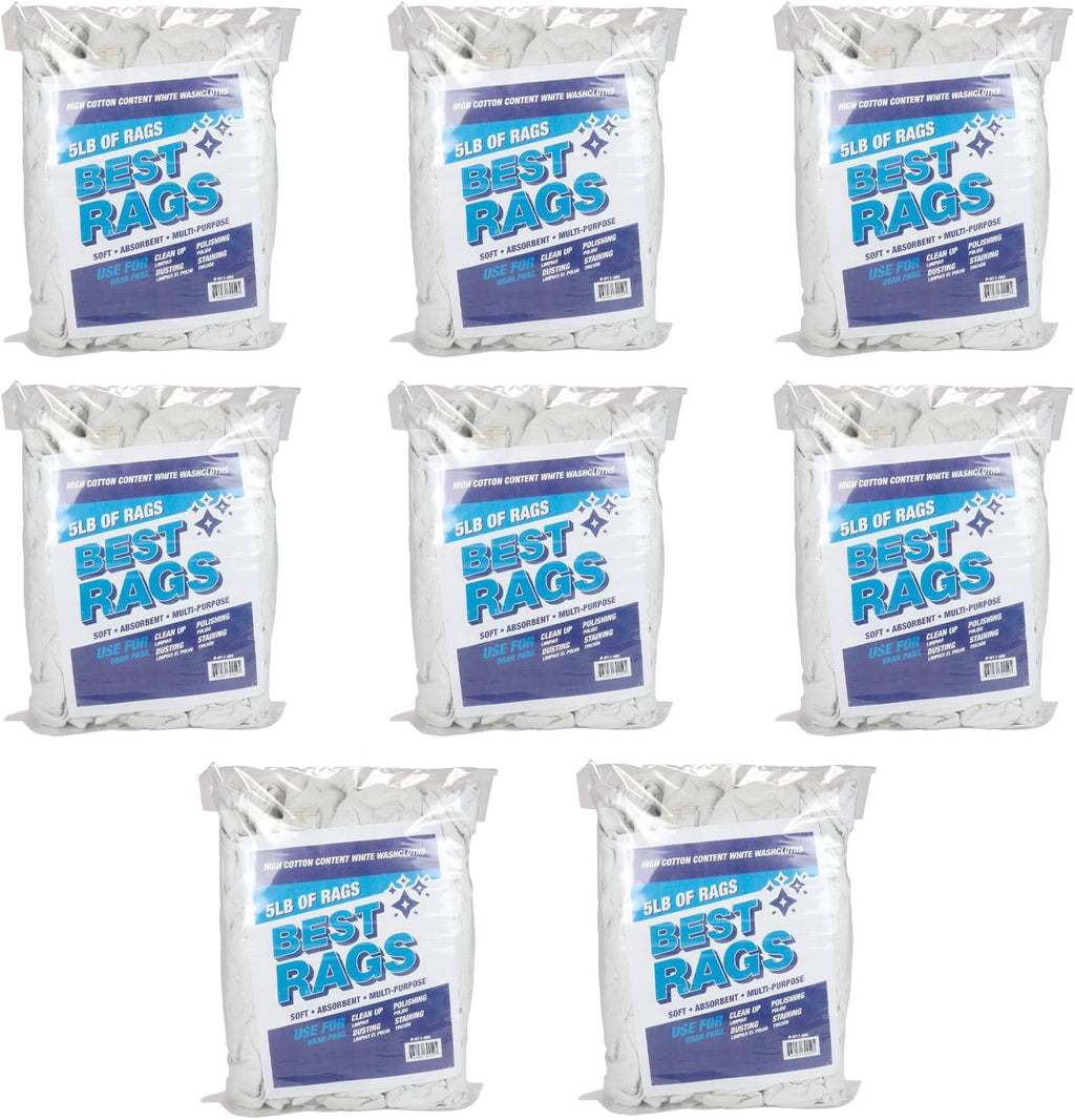 Arkwright W11 Terry Cloth Towels for Cleaning - Pack of 8 - Soft Cotton Blend Washable Multi-Purpose Bar Mop, Absorbent & Quick Dry, Bulk Bag of Rags for Kitchen, Auto Shop, and Garage, 5 lb, White