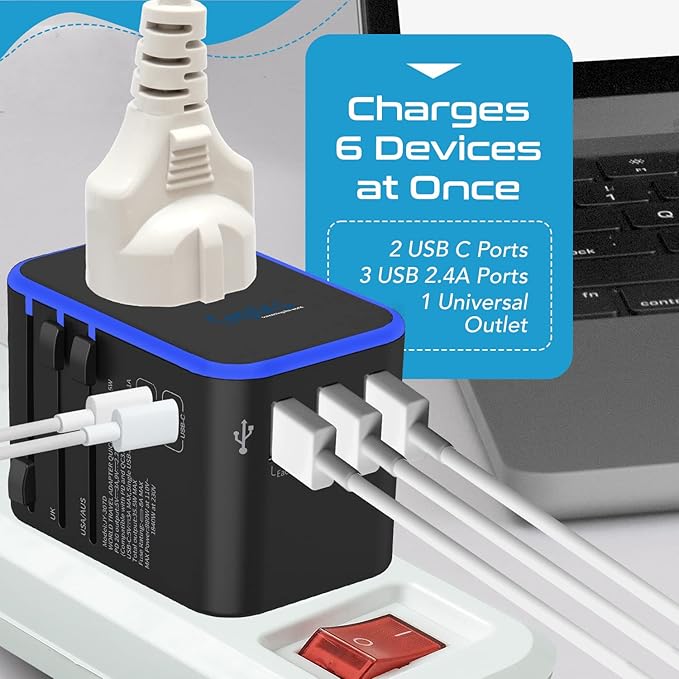 Ceptics Universal Travel Adapter, 35W International Power Adapter with PD & QC 3.0 Dual USB-C, 3 USB Travel Adapter Worldwide, Type I C G A Outlets 110V 220V A/C - EU Euro US UK (11-KU)