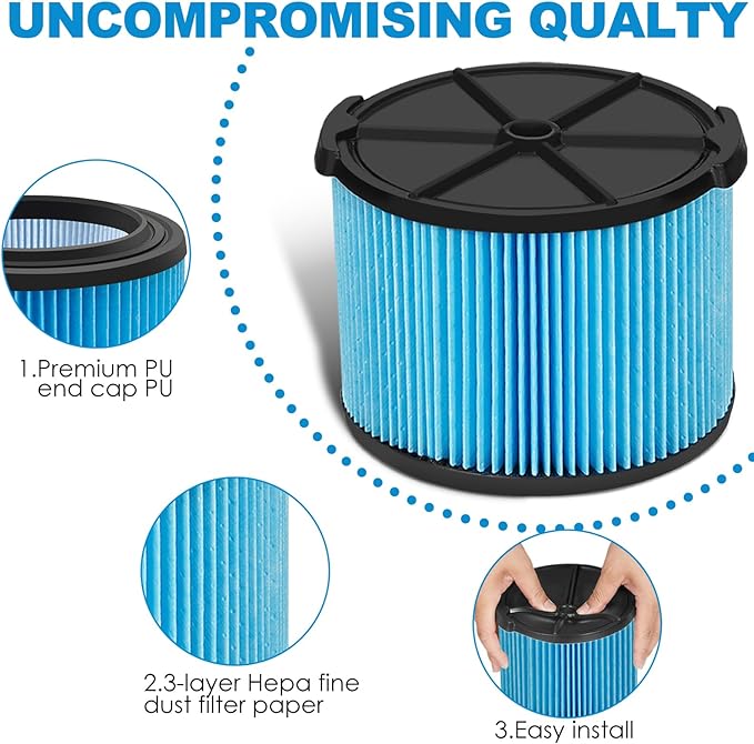 VF3500 Filter Replacement for Ridgid 4 Gallon Shop Vaccum, 26643 Fine Dust Filter for 3/4/4.5 Gallon Wet Dry Portable Vacuums, Replaces WD40700, WD30500-4 Pack