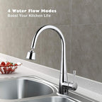 Faucet Sprayer Attachment with 2 Ball Joint, Big Angle Swivel Kitchen Sink Faucet Head Replacement, 4 Spray Models, 55/64-27UNS Famale Thread, Male Thread Adapter Included, Polished Chrome