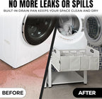 Washer and Dryer Pedestals with Pullout-Shelf - 29" W, 18" H, White Steel Universal Fit with Major Brands | Laundry Pedestal with Drain Pan & Hose | Washer Stand for Back Pain Relief, 800 lbs Capacity