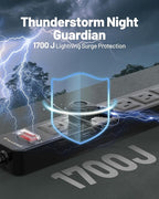 65 FT Outdoor Power Strip Weatherproof with Surge Protector - 6 AC Outlets, Unistyle 1700 J Lightning Protection, IPX4 Waterproof Extension Cord for Christmas Lights, Camping & Pool Parties Black