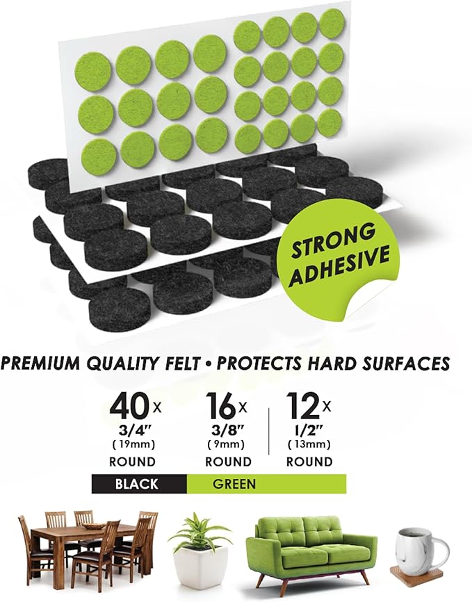 Slipstick Gorilla Felt ¾ Inch Furniture Pads (68 Pcs) Premium Furniture Pads & Chair Leg Floor Protectors for Hardwood Floors & Hard Surfaces