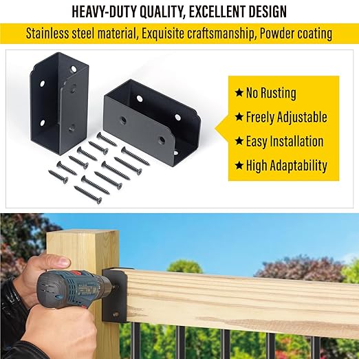 201 Stainless Steel 2" x 4" (Actually 1 ½" x 3 ½") Deck Railing Connector, for Deck Railing, Handrail, Barn and Beam end Connection Installation (24pc - Black)