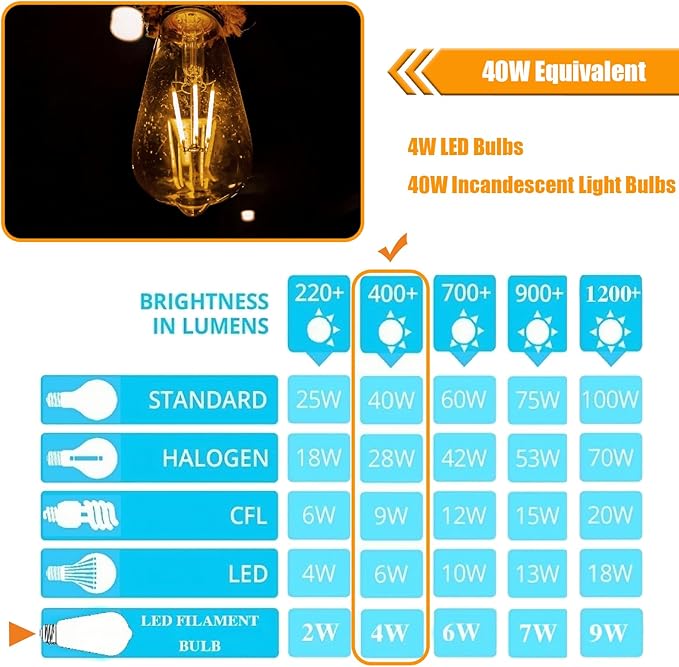 LED Light Bulbs 40 Watt Equivalent, 2700K Soft Warm Light Bulbs, 4W LED ST19 Edison Bulbs, 450LM, E26 Medium Base, High CRI 90+, Not Dimmable, Pack of 12