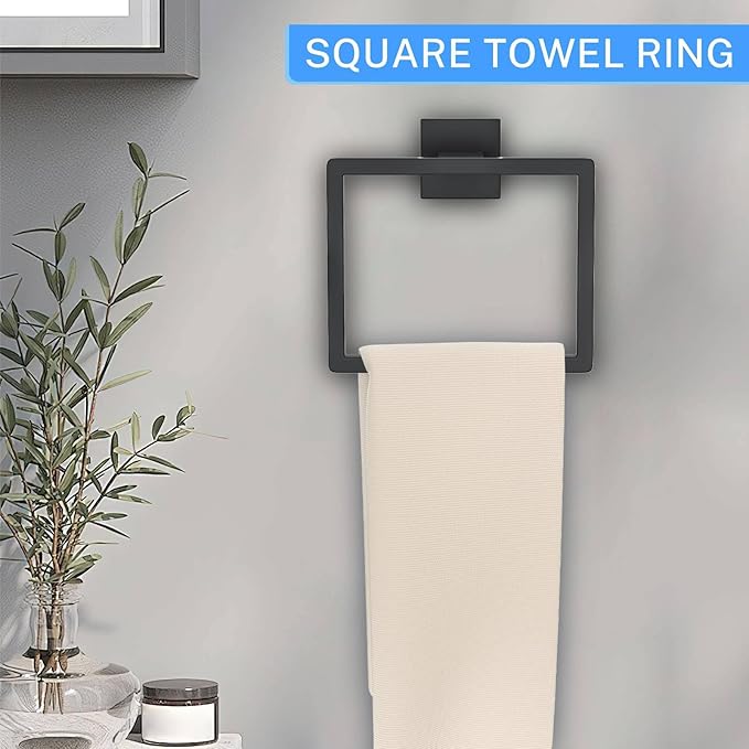 10-Piece Matte Black Bathroom Hardware Accessories Set Black Towel Bar Set Towel Holder Set Stainless Steel Wall-Mounted Towel Rack Set for Bathroom,23.6 Inch Towel Bar