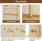 H6 Wall Mounted Closet System, Industrial Pipe Clothes Rack Clothing Racks with 6 Telescopic Rods & 3 Fixing Rods & 9 Shelves, Heavy Duty Closet Organizers and Storage in Wardrobe Closet (Gold)