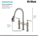 KRAUS Allyn Transitional Bridge Kitchen Faucet with Pull-Down Sprayhead in Spot Free Stainless Steel, KPF-3121SFS