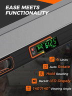 Mecurate 48-Inch Digital Level, Professional Smart Precision Torpedo Level Tool, Bright LCD Display, Audible Alerts, Magnetic Bottom, Dust Water Resistant, with Carrying Case