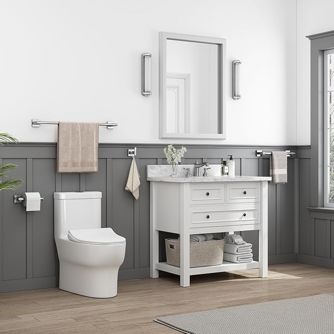 Suyar Bathroom Accessories Set Polished Chrome, SUS 304 Stainless Steel Bathroom Hardware Set 4 Pieces, Include Robe Hook, Toilet Paper Holder, Hand Towel Holder, Towel Bar, Wall Mounted