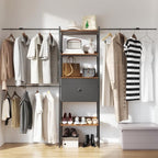 Adjustable Clothes Hanger, 108 Inches Closet System, Walk In Closet Organizer with 4 Shelving Towers, Heavy Duty Clothes Rack with Drawer, Industrial Built-In Garment Rack, Entryway Shelf