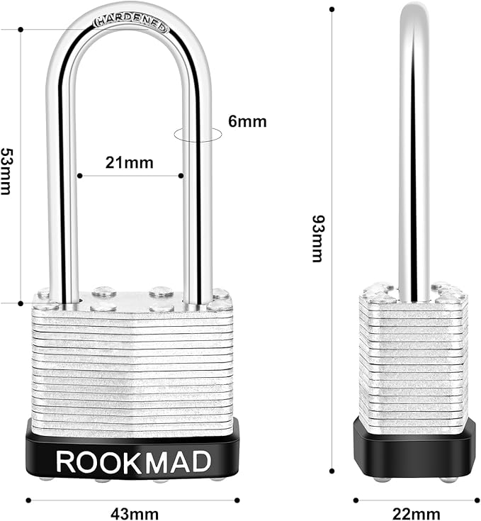 Keyed Padlocks, Laminated Steel Padlock, Keyed Alike Locks with Same Keys, Long Shackle, PE Plastic Hoop, The Lead Content of This Pad Lock complies with CA65, 80 Pack