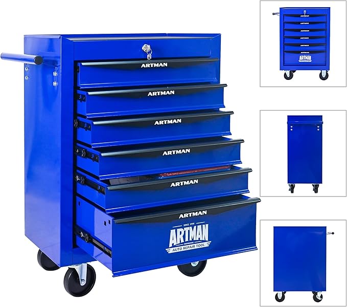 6-Drawer Steel Rolling Tool Cart with Wheels & Handle, Heavy-Duty Tool Chest Storage Cabinet for Garage and Workshop