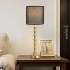 Set of 2 Gold Table Lamps, 30.5" Electroplated Gold Bamboo Base with White Linen Shade, Tall Buffet Lamps for Dining Room, Living Room, Bedroom Decor