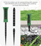 CCCEI Outdoor Power Strip Weatherproof with Stake, Waterproof Extension Cord with Multiple Outlets, Christmas Exterior Garden Decor, Yard, Camping, 4 Plugs, Surge Protector 10FT, Green.