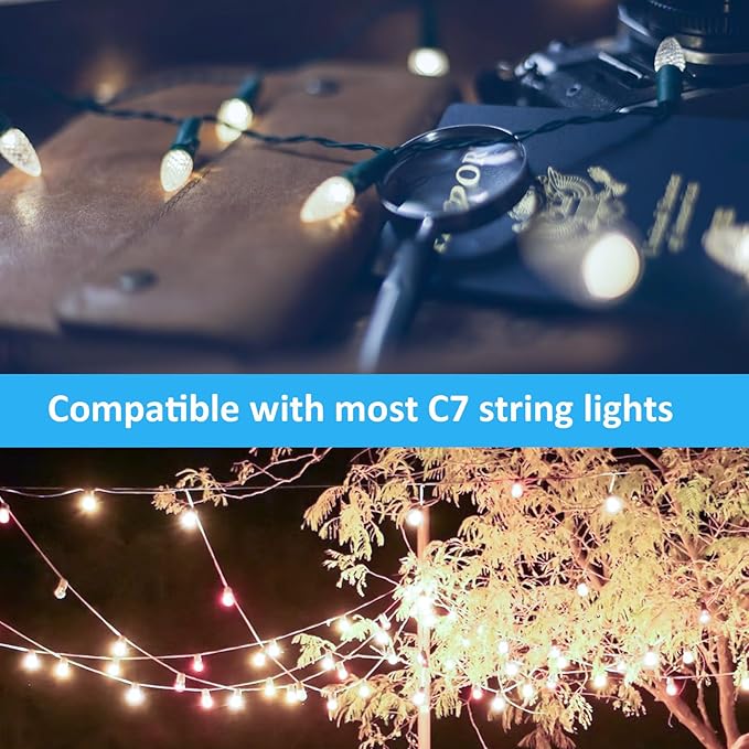 Jslinter 25Pack C7 LED String Light Bulbs Replacement, 5000K Daylight, W(11W Equivalent), 60LM, Shatterproof, E12 Screw Base, Vintage Edison Bulbs for Patio Garden