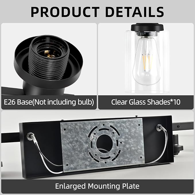 10 Light Bathroom Vanity Lights Over Mirror, 65.4inch Black Vanity Lights Fixtures Matte Black Modern Vanity Lights Black Bathroom Wall Lighting for Mirror Bedroom,Living Room