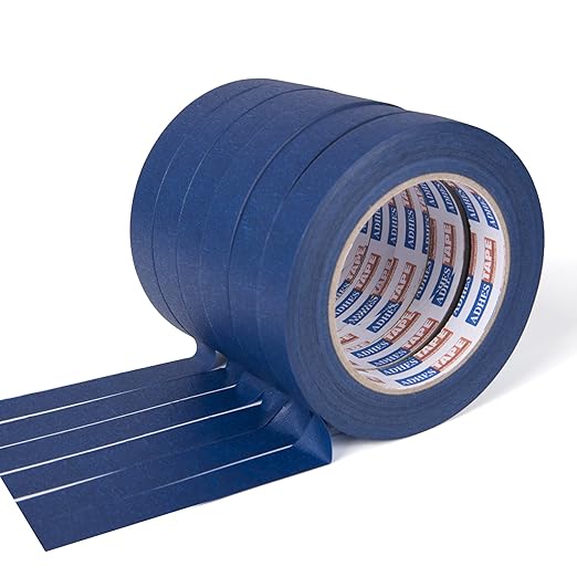 ADHES Blue Painters Tape Masking Tape for Painting,Paint Tape No Residue Outdoor Anti UV Multi Surface Use, 30mm x 50m (1.2Inch x 55yard),6Rolls