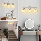 EAPUDUN 3 Light Bathroom Vanity Light, Brushed Nickel Bathroom Light Fixtures with Clear Glass Shade Wall Sconce, Porch Wall Lamp for Mirror, WLA1435-BNK