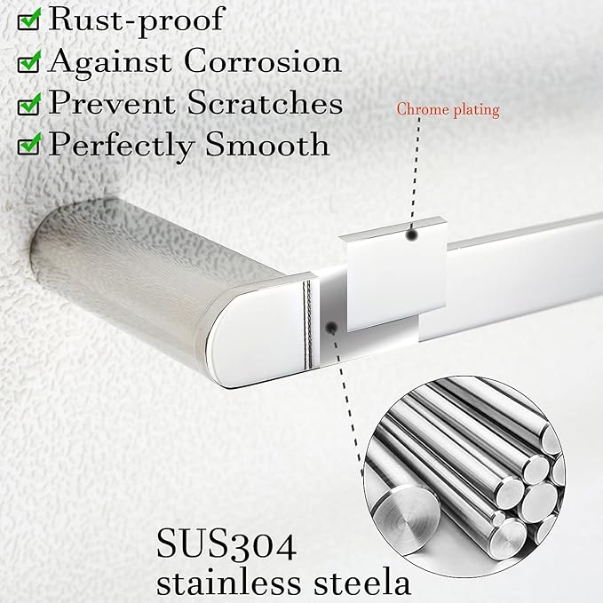 RANDOM 18 inch Towel Bar Mirror Chrome Hand Towel Holder Bathroom Hardware Accessories Towel Rack for Bathroom Kitchen SUS304 Stainless Steel Towel Rod Modern Hotel Style Wall-Mounted.96026-2-18C