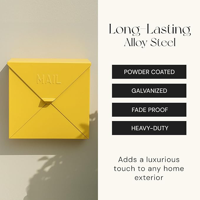 NACH Mailboxes for Outside Wall Mount, 10 x 10 x 4 inch, Yellow Mail Boxes for House Outside, Waterproof Mailboxes for Outside - Chicago Style Mail Box