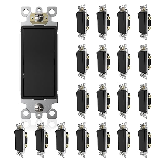 ThunderWay Matte Black Single Pole Decorator Wall Light Switch, Decorative Paddle Rocker Switch Replacement, 15A 120/277V, UL Listed for Residential Grade Applications, 20Pack