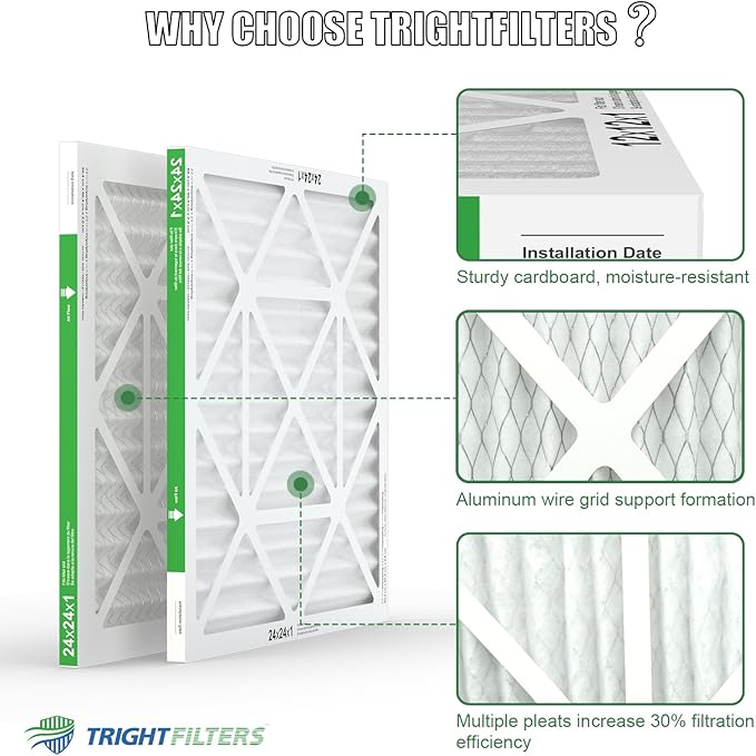 24x24x1 Air Filter 4 Pack, MERV 8 Pleated Dust Defense Air Filters Replacement Air Conditioner HVAC AC Furnace Filter, Durable and Lightweight