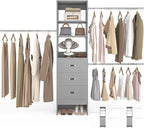 96'' Closet Organizer System with 3 Hanging Rods (Without 3 Storage Shelves), 8FT Closet Systems, Wall Mount Bedroom Wardrobe with 3 Wood Drawers, Adjustable Garment Rack from 5 to 8FT, Grey