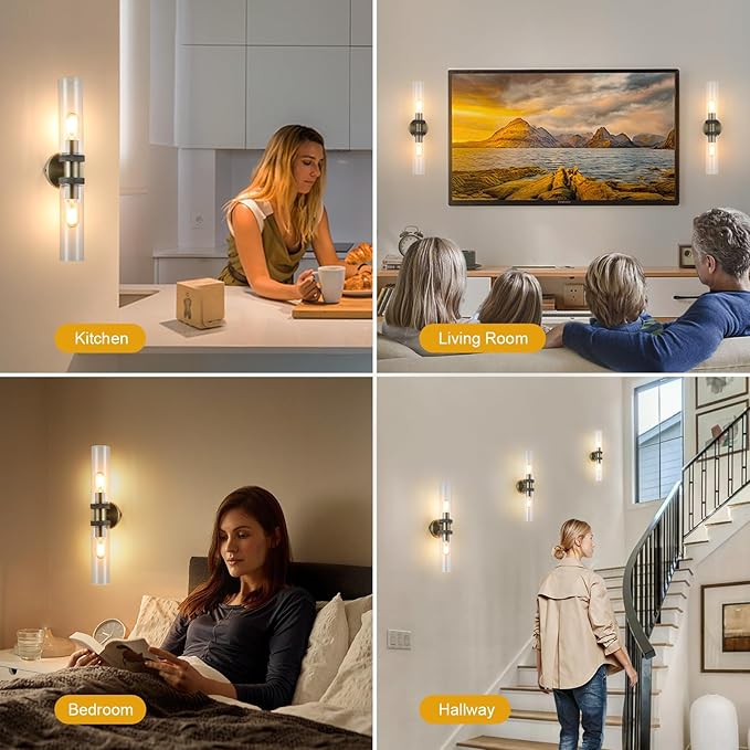 2 Light Bathroom Vanity Light Brushed Bronze, Bathroom Light Fixtures Side Mirror,Hallway Vanity Lights Fixtures, Modern Wall Lamp for Bedroom with Glass Shade