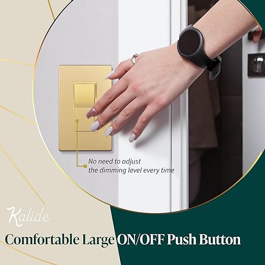 TOPGREENER Kalide Dimmer Light Switch, LED Dimmer Switch, Full Range Dimming, Single Pole/3-Way, 120VAC, 60Hz, 300W LED/CFL, Neutral Wire Not Required, Gold, 1 Pack,Wall Plate Included