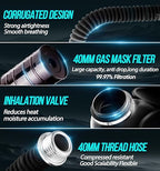 Gas Respirator Mask with 40mm Activated Carbon Filter & Supply Air Hose, Gas Masks Survival Nuclear and Chemical Military Grade, Respirator Mask for Chemicals, Dust, Paint Spray, Organic Vapor