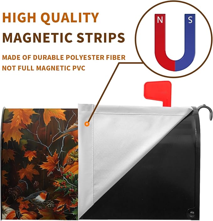 Fall Pumpkin Mailbox Covers Magnetic Standard Size 21x18 Inch Autumn Maple Leaves Birds Mail Box Cover Seasonal Farmhouse Post Letter Box Wraps for Outdoor Garden Decor
