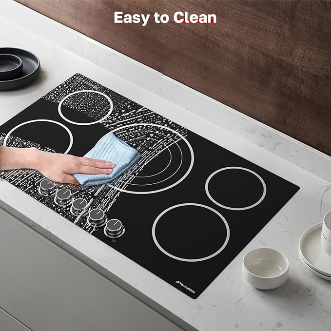 ThermoMate 36 Inch Electric Cooktop, 5 Burners Knob Control Built-in Ceramic Cooktop, 30" Radiant Electric Stove Top of 9000W with 9 Heat Levels, Hot Surface Indicator, 220-240v, Hard Wired