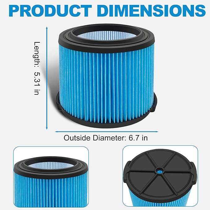 VF3500 Filter Replacement for Ridgid 4 Gallon Shop Vaccum, 26643 Fine Dust Filter for 3/4/4.5 Gallon Wet Dry Portable Vacuums, Replaces WD40700, WD30500-4 Pack