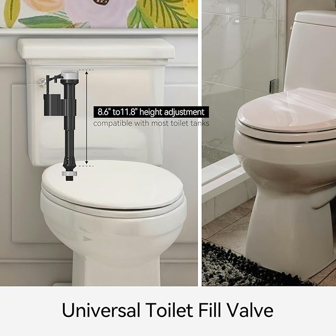 R&T A1250L Toilet Fill Valve Toilet Tank Parts Replacement Universal Toilet Repair Kit Inside Tank Quiet Fill Anti-Siphon