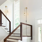 KCO Lighting Modern Plug in Wall Sconce Set of 2 Gold Glass Globe Bathroom Wall Sconce Mid Century Adjustable Wall Lamp Plug in for Corridor Bedroom Entryway (Amber & 2-Pack)