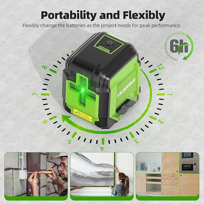 Laser Level with 60in Tripod, HUEPAR 98Ft Self Leveling Laser Level Green Line Laser Cross Line Laser Leveler Tool for Picture Hanging, Tile, Home Renovation, Indoor Project, Battery&Goggles Included