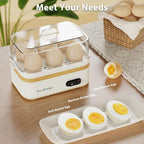 Rapid Egg Cooker Electric 6 Eggs Capacity, Soft, Medium, Hard Boiled, Poacher, Omelet Maker Egg Poacher With Auto Shut-Off, BPA Free-White