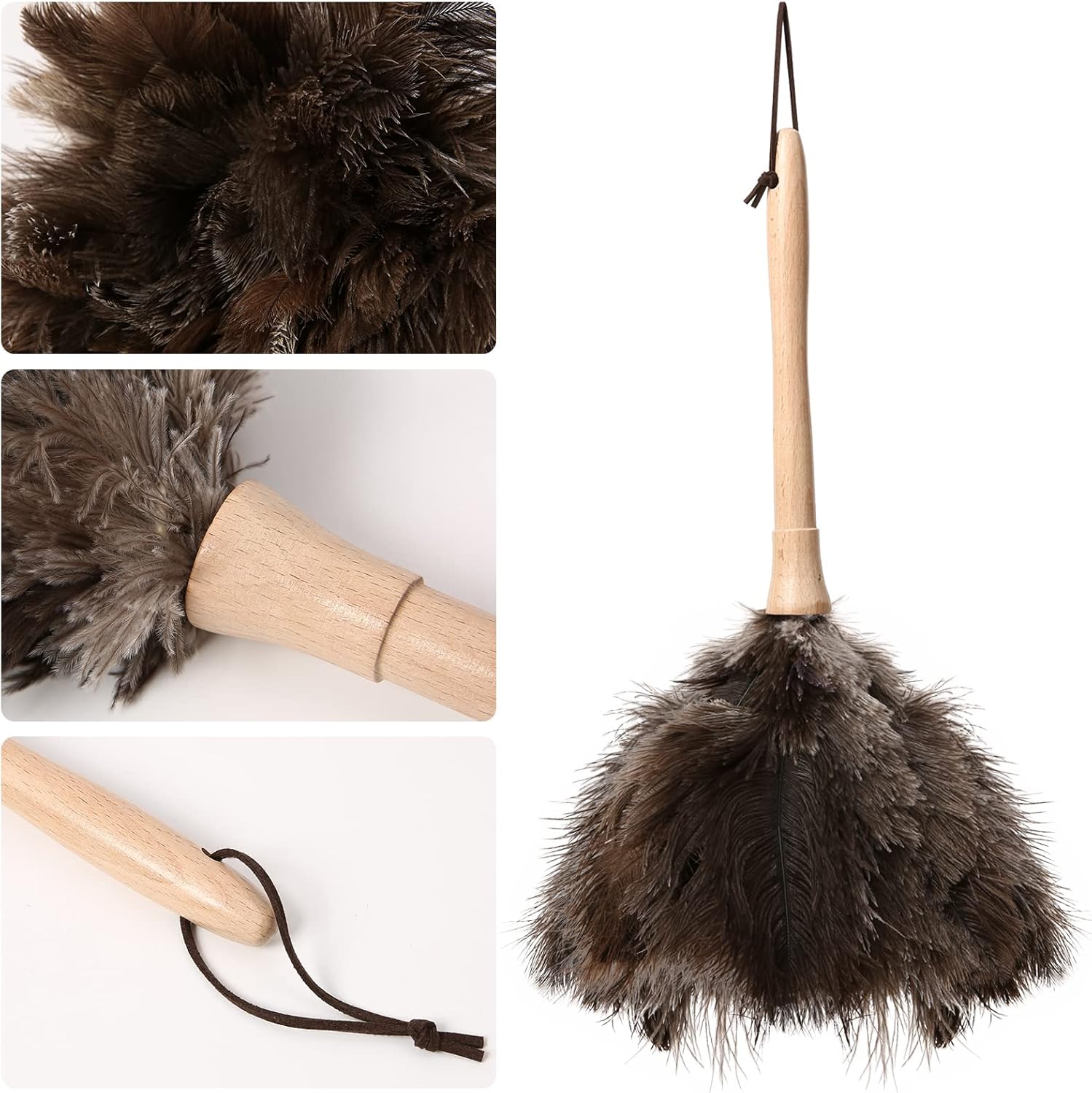 THARAHT 2PCS Ostrich Feather Duster 16 Inch Fluffy Natural with Wood Handle Reusable Washable for Cleaning Keyboard,Home,Car,Office Ostrich Feather Duster