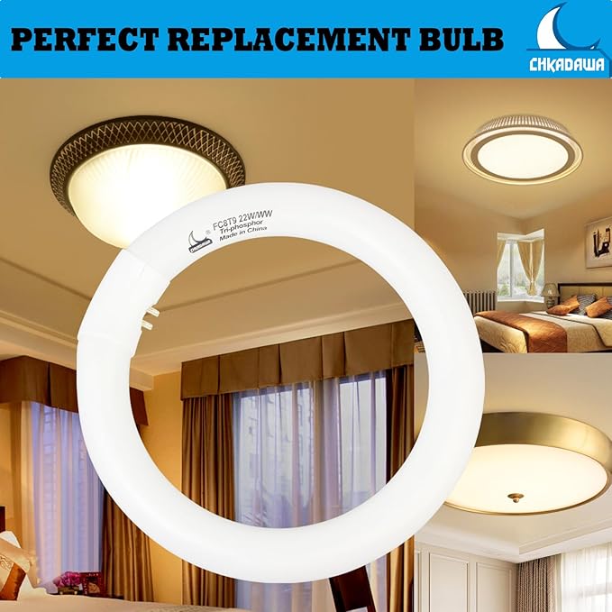 FC8T9/KB 22W Round Light Bulb, 8 Inch T9 22 Watt Circular Fluorescent Light Bulbs, Replacement Circline Fluorescent Lamp, Warm White 3000K 1400 Lumens, G10q 4 Pin Prong, 2 Pack