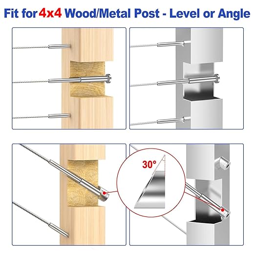 CKE 20 Pack 4"x4" Invisible Cable Railing Kits, T316 Stainless Steel 1/8" Invisible Receiver and Swage Stud End for Deck Cable Railing Hardware Threaded End Fitting for 2x2, 4x4 Wood/Metal Posts, CR31