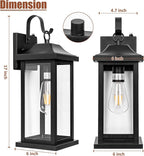 2-Pack Dusk to Dawn Large Outdoor Wall Lights 17 Inch, Exterior Light Fixtures Porch Lights Tempered Clear Glass, IP65 Waterproof Anti-Rust Outside Wall Sconces Matte Black Wall Lanterns