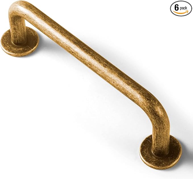 Goo-Ki 6 Pack Antique Brass Cabinet Pulls Drawer Handles, 3" c-c Vintage Bronze Retro Brass Bar Pull Handle Solid Zinc Alloy Kitchen Hardware for Cupboard