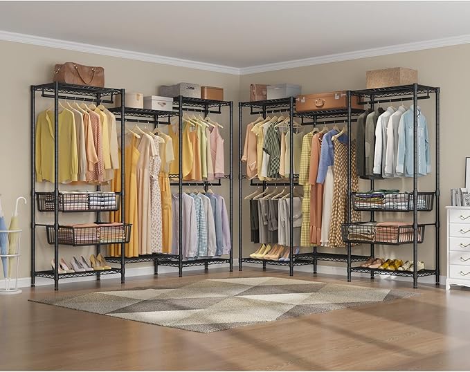 VIPEK V10 Medium Wire Garment Rack Heavy Duty Clothes Rack, Freestanding Closet Wardrobe Metal Clothing Rack with 2 Slid Baskets, 56.7" L x 15.7" W x 76.4" H, Max Load 720lbs, Black