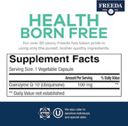 FREEDA CoQ10 100mg - Kosher Coenzyme Q10 Dietary Supplement for Cardiovascular Heart Health, Blood Pressure Support, Oral Gum Health, and Healthy Aging - Pure CoQ10 Capsules, 100 Count