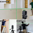 Firecore 360° Laser Level with Tripod, 100Ft Self Leveling Laser Level Green Cross Line Laser Leveler Tool for Picture Hanging Wall Tile Floor Construction, 60" Compact Tripod & Carry Pouch Included