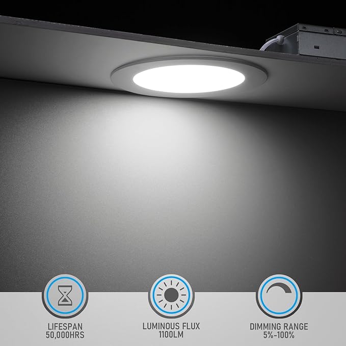 TORCHSTAR Basic Series 12-Pack 6 Inch Ultra-Thin LED Recessed Lighting with Junction Box, CRI90, Aluminum, 5000K Daylight, 5%-100% Dimmable Slim Recessed Downlight, 12W 1100LM, ETL and Energy Star