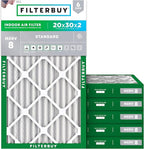 Filterbuy 20x30x2 Air Filter MERV 8 (MPR 700) Dust Defense Replacement (6-Pack), Electrostatic Pleated HVAC AC Furnace Filters, Made in USA (Actual Size: 19.75 x 29.75 x 1.75)