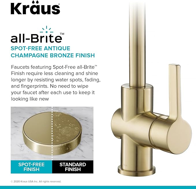 KRAUS Britt Commercial Style Spot Free Antiqued Champagne Bronze Pre-Rinse Kitchen Faucet with Deck Plate and Soap Dispenser, KPF-1690-KSD-53SFACB